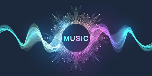 Abstract motion sound wave lines and dots dynamic background