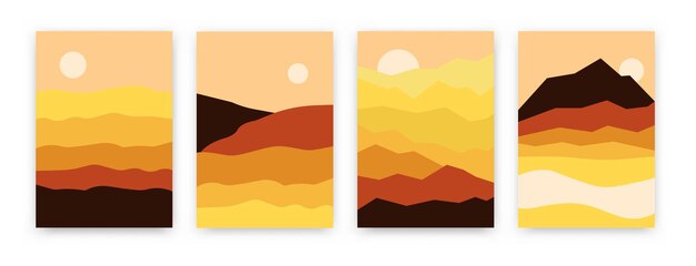 Vector abstract mountain landscape. geometric mountainscape posters, art prints japanese style. vector set