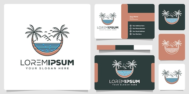 Abstract mountain monoline logo with business card template