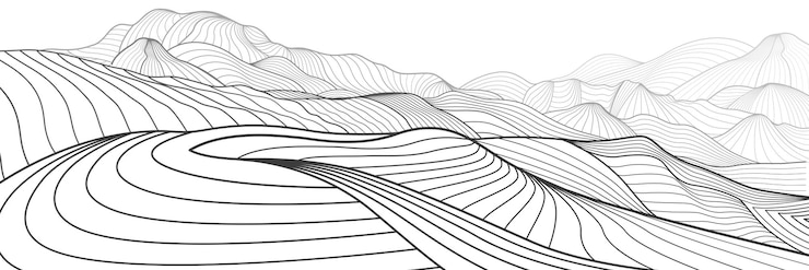 Vector abstract mountains black outline illustration on white background line art hills landscape
