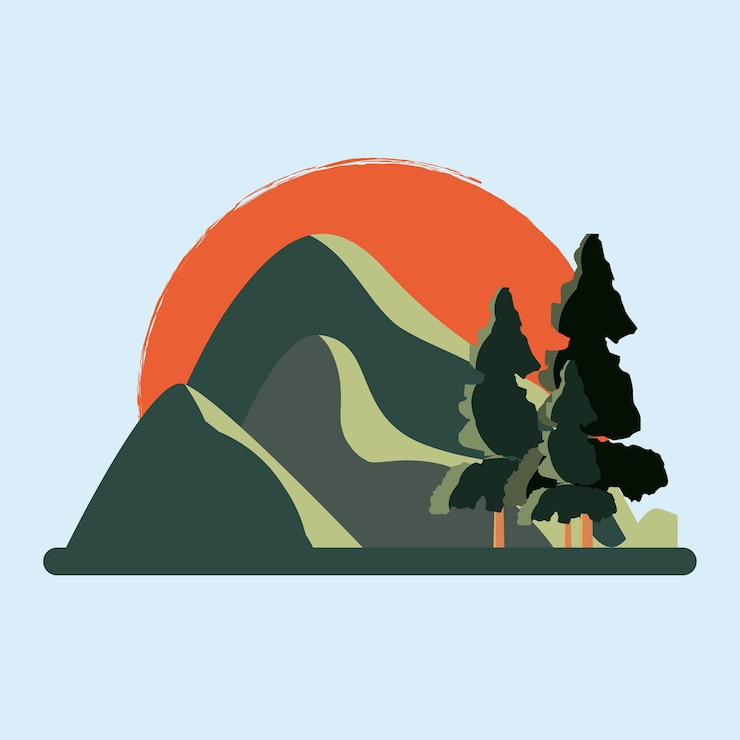 Vector abstract mountains landscape with pines