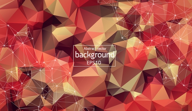 Abstract Multi Red Polygonal Space Background with Connecting Dots and Lines.