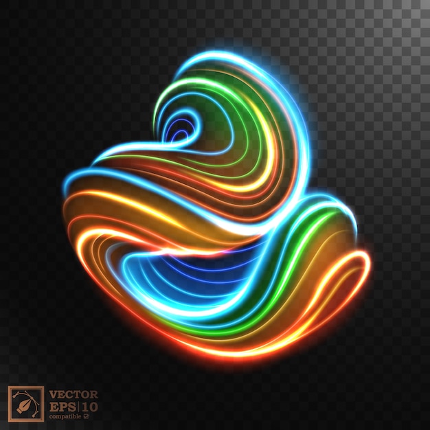 Abstract Multicolor Swirl Line of Light, isolated on dark background.