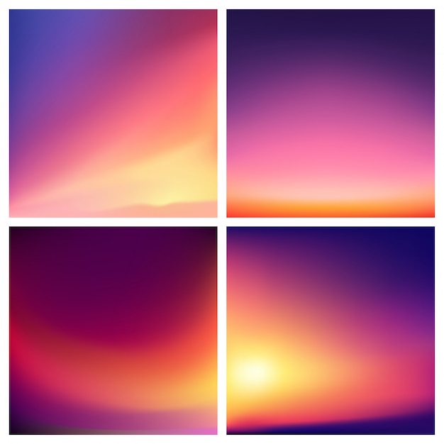 Vector abstract  multicolored blurred background set . square blurred backgrounds set - sky clouds sea ocean beach colors