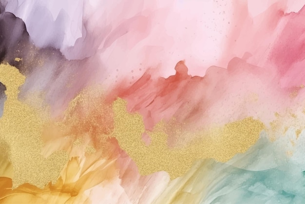 Abstract multicolored watercolor background with gold glitter