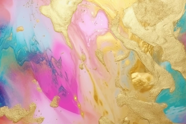 Abstract multicolored watercolor background with gold glitter
