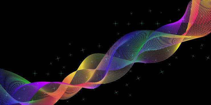 Vector abstract multicolored waves on black background electronic color sound waves vector illustration