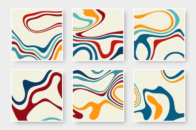 Abstract multicolored waves on a colored background backgrounds collection Liquid art texture set