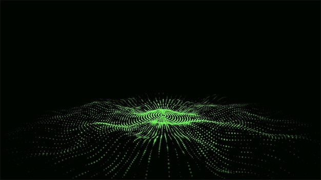 Абстрактная музыкальная звуковая волна Темное киберпространство с движущимися частицами Векторная футуристическая круговая волна с цифровой базой данных Аналитика больших данных
