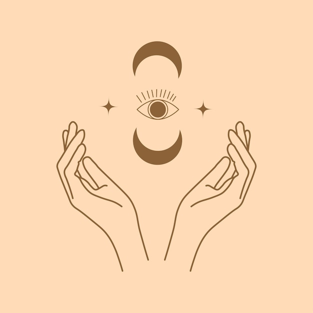 Simbolo mistico astratto mano e luna illustrazione