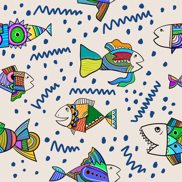 Abstract naadloos grappig stammenvissenpatroon Creatieve kinderachtige achtergrond