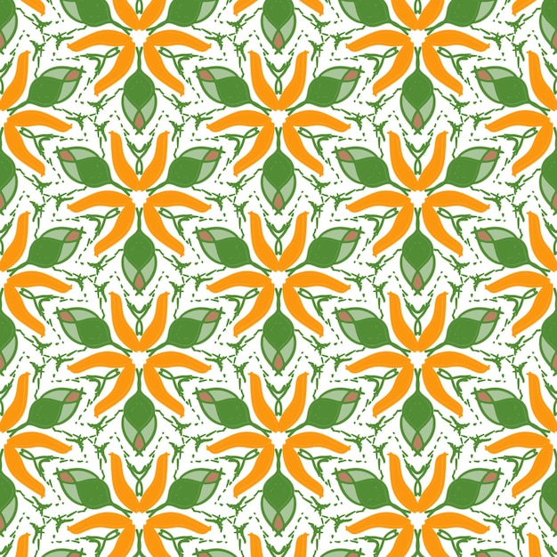 Abstract naadloos groen bloem en oranje bladpatroon achtergrond modern grafisch illustratieart