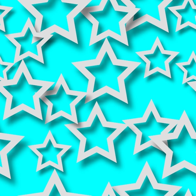 Vector abstract naadloos patroon van willekeurig gerangschikte witte sterren met zachte schaduwen op lichtblauwe achtergrond