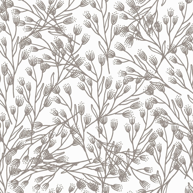 Abstract nature background Botanical flowers seamless pattern Hand drawn foliage in line flat style Leafage silhouettes Outline contour drawing Good for fashion textile fabric