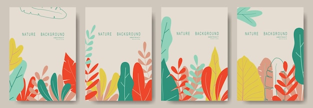 Abstract nature background with leaves and plants. Copy space for text. Vector illustration