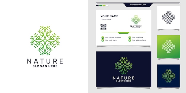 Abstract nature logo with line art style and business card design