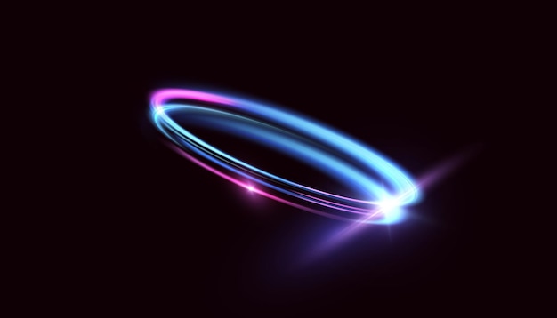 Abstract neon blueviolet ring A bright plume of luminous rays swirling in a fast spiraling motion