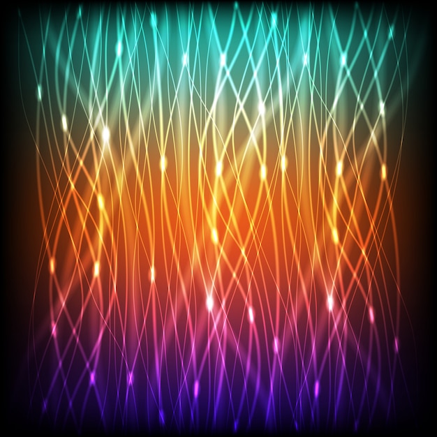 Vettore linee colorate al neon astratte con luce vivida sul nero.