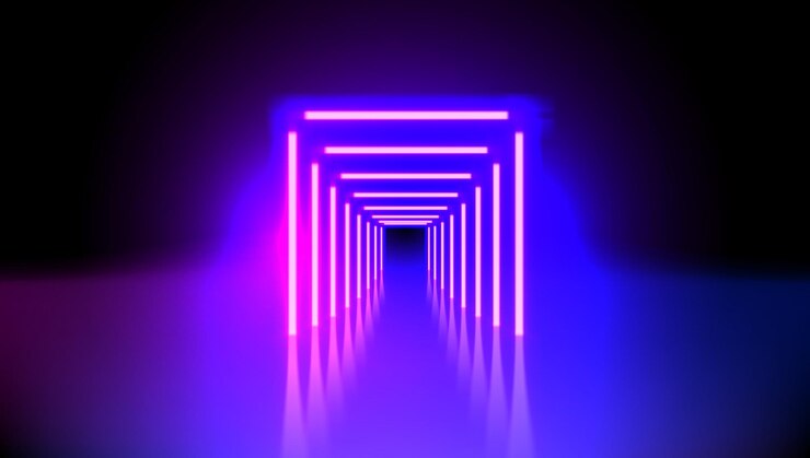 Vector abstract neon glowing pink and blue lines background