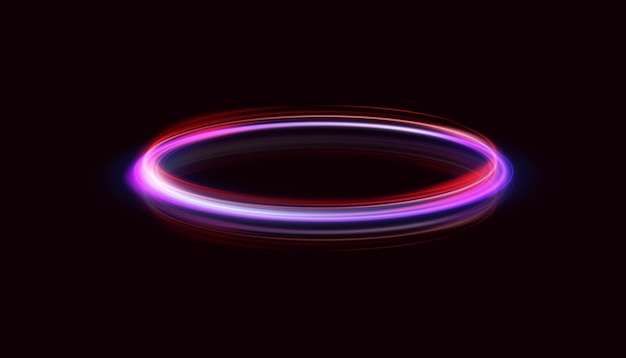 Abstract neon rings. A bright trail of luminous rays swirling in a fast spiral motion.