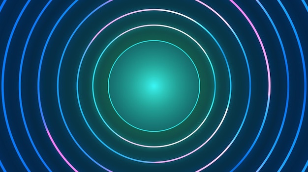 Abstract neon soft gray light circle lines effect with blue background Rays of neon light empty