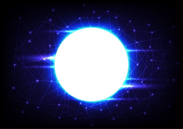 Abstract network connection blue background with white circle round and neon lights