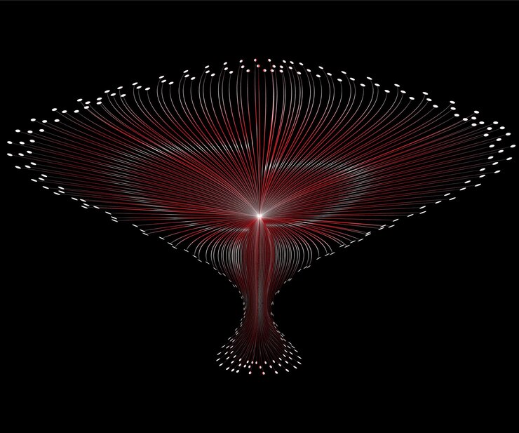 Vector abstract network visualization with radial lines and light