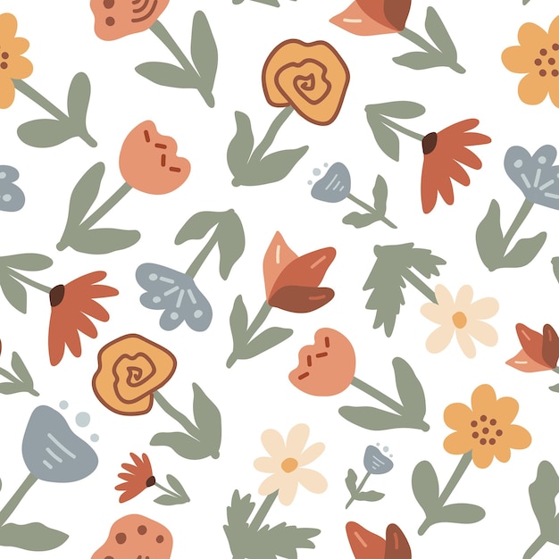 Abstract neurtral pale color different flowers set seamless pattern