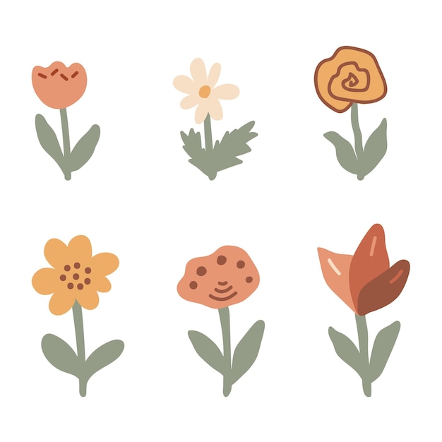 Set di fiori diversi di colore pallido neutro astratto