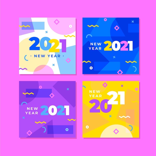 Abstract new year 2021 cards collection