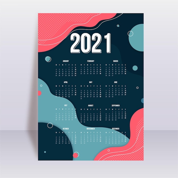Abstract nieuwjaar 2021 kalendersjabloon