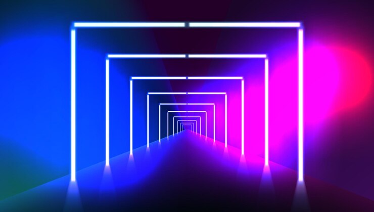 Vector abstract night club laser show corridor interior
