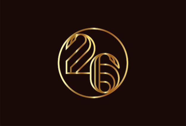 Abstract Number 26 Gold Logo, Number 26 monogram line style inside circle