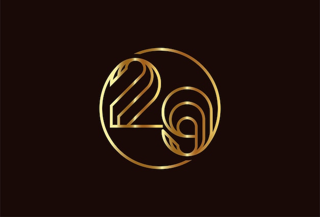 Logo astratto numero 29 oro, stile linea monogramma numero 29 all'interno del cerchio