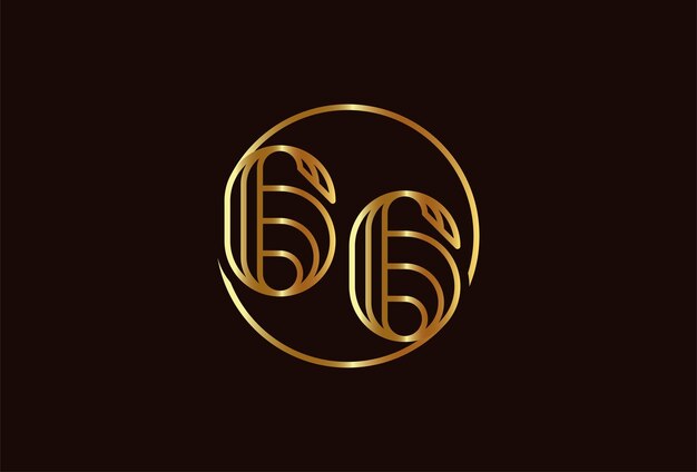 Abstract Number 66 Gold Logo, Number 66 monogram line style inside circle