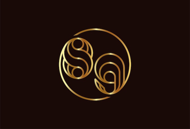 Abstract Number 89 Gold Logo, Number 89 monogram line style inside circle