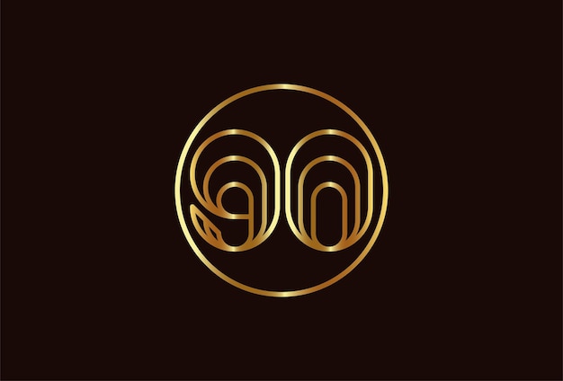 Abstract Number 90 Gold Logo, Number 90 monogram line style inside circle