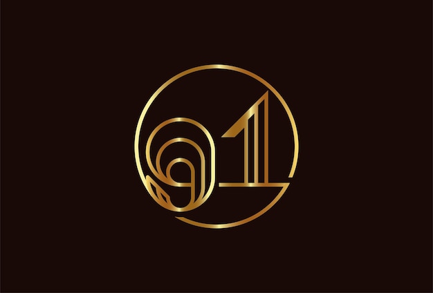 Abstract Number 91 Gold Logo, Number 91 monogram line style inside circle