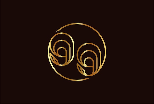 Abstract Number 99 Gold Logo, Number 99 monogram line style inside circle