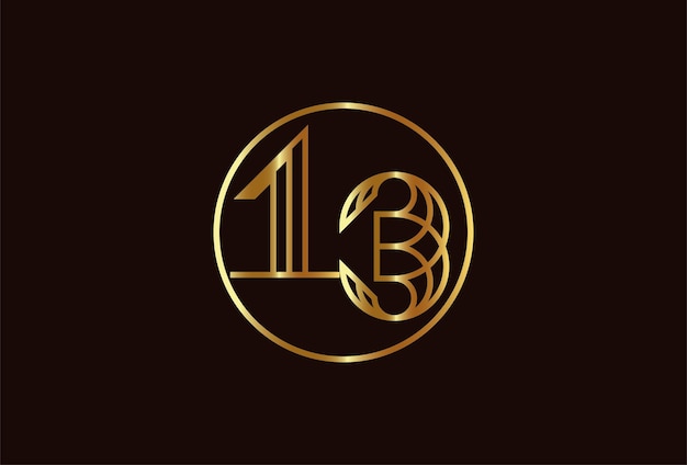 Abstract nummer 13 gouden logo, nummer 13 monogram lijnstijl binnen cirkel