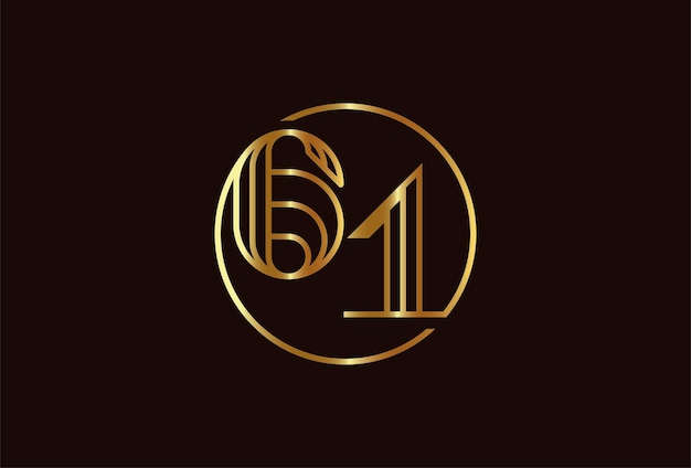 Abstract nummer 61 gouden logo, nummer 61 monogram lijnstijl binnen cirkel