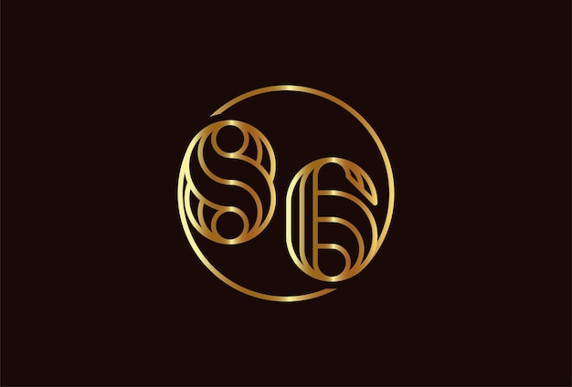 Abstract nummer 86 gouden logo, nummer 86 monogram lijnstijl binnen cirkel