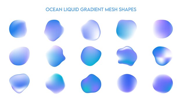 Abstract Ocean liquid gradient mesh shapes vector illustration