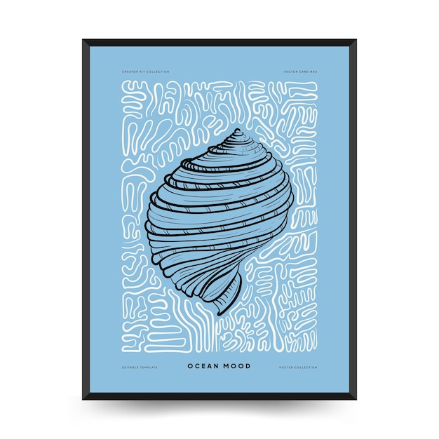 Абстрактный шаблон плакатов океана и моря. Современный морской ботанический модный черный стиль. Винтажные водоросли