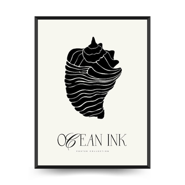 Abstract ocean and sea posters template. Modern sea Botanical trendy black style. Vintage seaweed