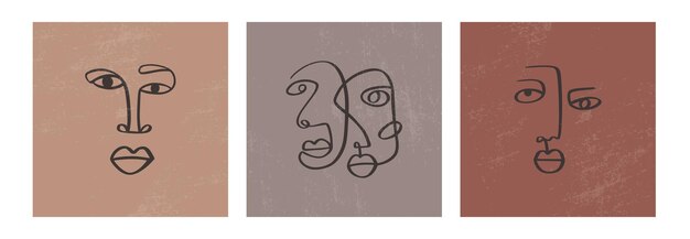 Abstract one line continuous drawing faces