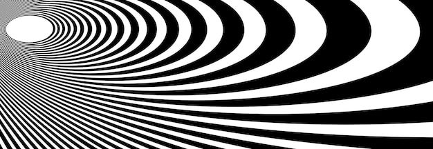 Linee astratte op art in bianco e nero in iper prospettiva 3d vettore sfondo astratto, illustrazione artistica modello lineare psichedelico, illusione ottica ipnotica.