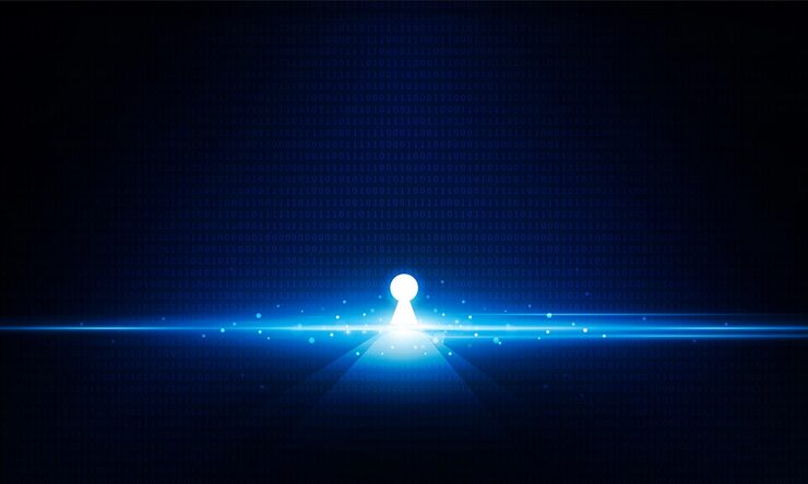 Vector 추상적인 열린 키 도어 라이트 아웃 현대 테크노 배너는 모니터의 이진 코드 번호 스트림이며 컴퓨터 매트릭스 hitech 통신 개념 혁신 배경 벡터 디자인입니다.