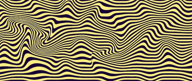 Абстрактная волна оптической иллюзии поток желтых и фиолетовых полос, образующих эффект волнистого искажения векторная иллюстрация