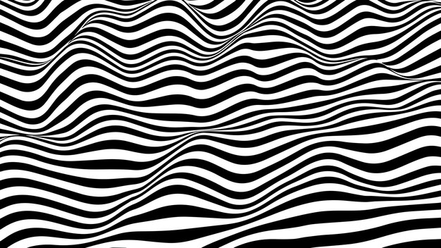 Abstract optical illusion wave Black and white lines with distortion effect Vector geometric stripes pattern